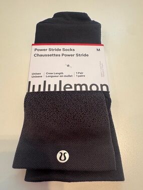 Lululemon NWT Power Stride Crew Length Unisex Socks SZ: Medium Color: Gry/Blk